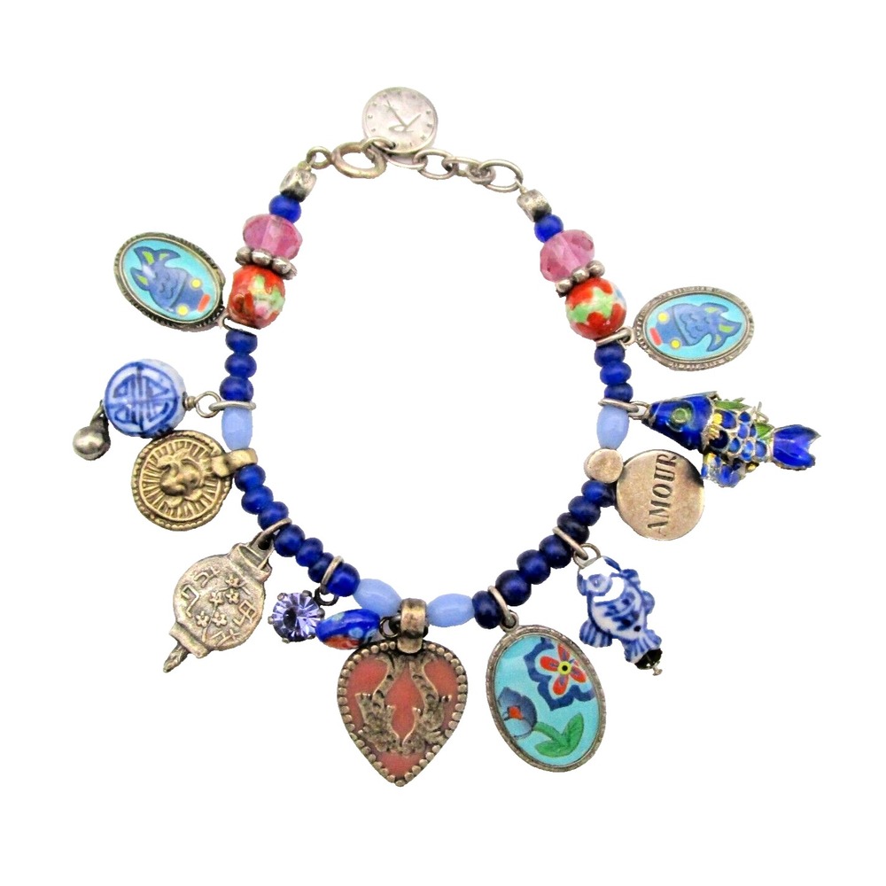 Reminiscence Paris Zoe Lilla Asian Inspired Bracelet Blue Beads Fish Vintage